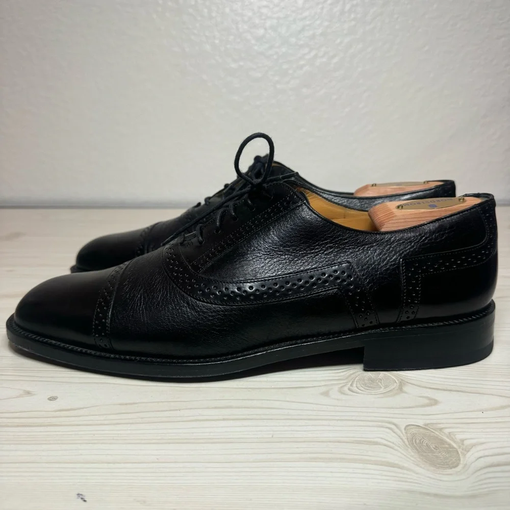 MEZLAN MARQUE CAP TOE BROGUEBLACK LEATHER OXFORD MEN'S SHOES 11 $400 - Picture 5 of 9